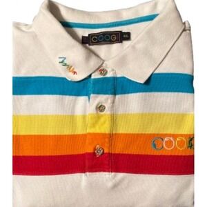 Coogi‎ 4XL Polo Rainbow Stripes and buttons Embroidery on back Short Sleeves